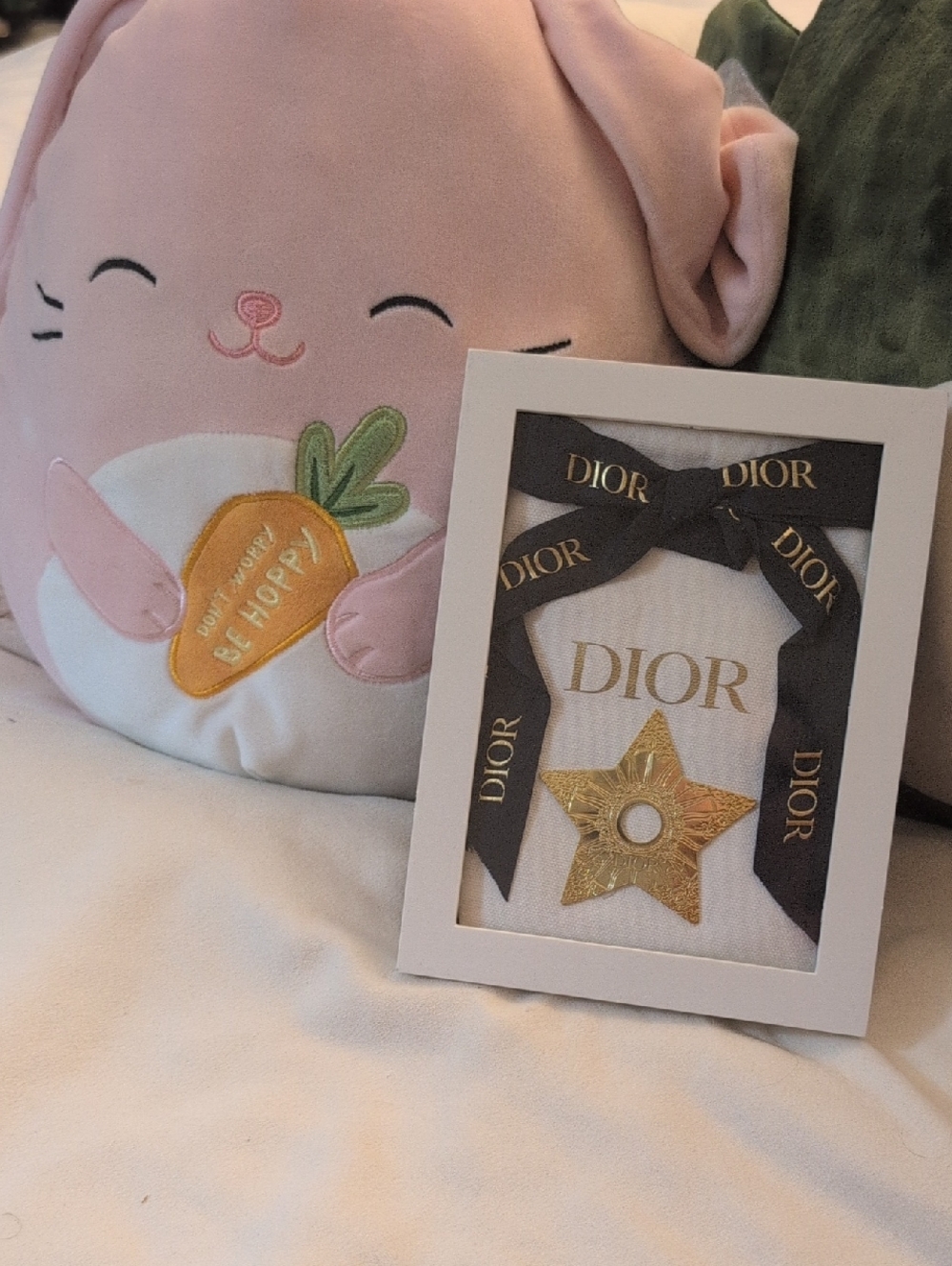 Dior Gold Star with Navy & Gold Dior Ribbon in White Shadowbox Frame